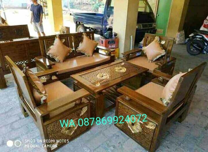 Set sofa kursi meja tamu kayu jati full ukiran jepara